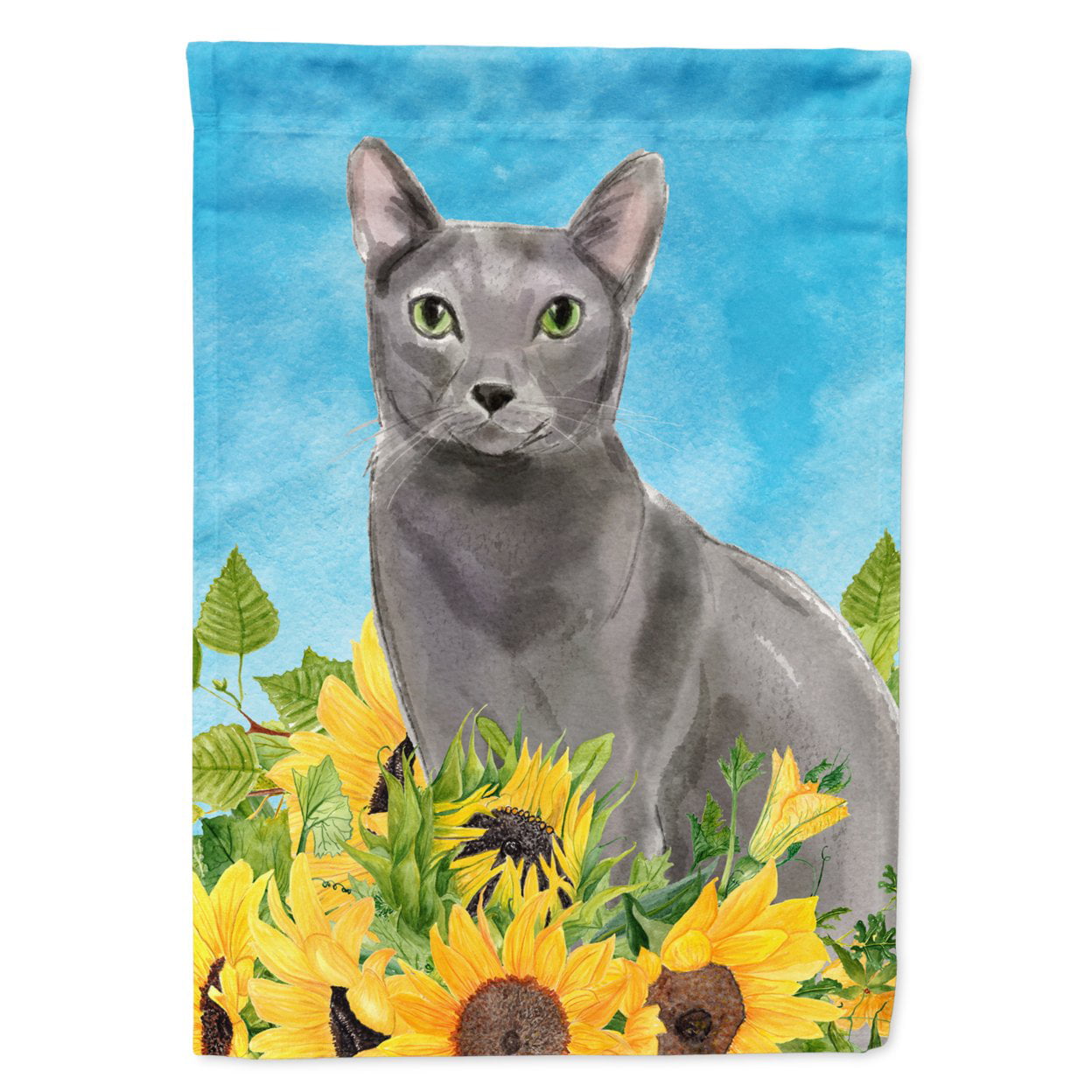 Blue Russian in Sunflowers Flag Canvas House Size