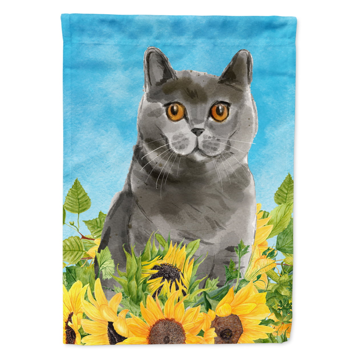 British Shorthair in Sunflowers Flag Canvas House Size