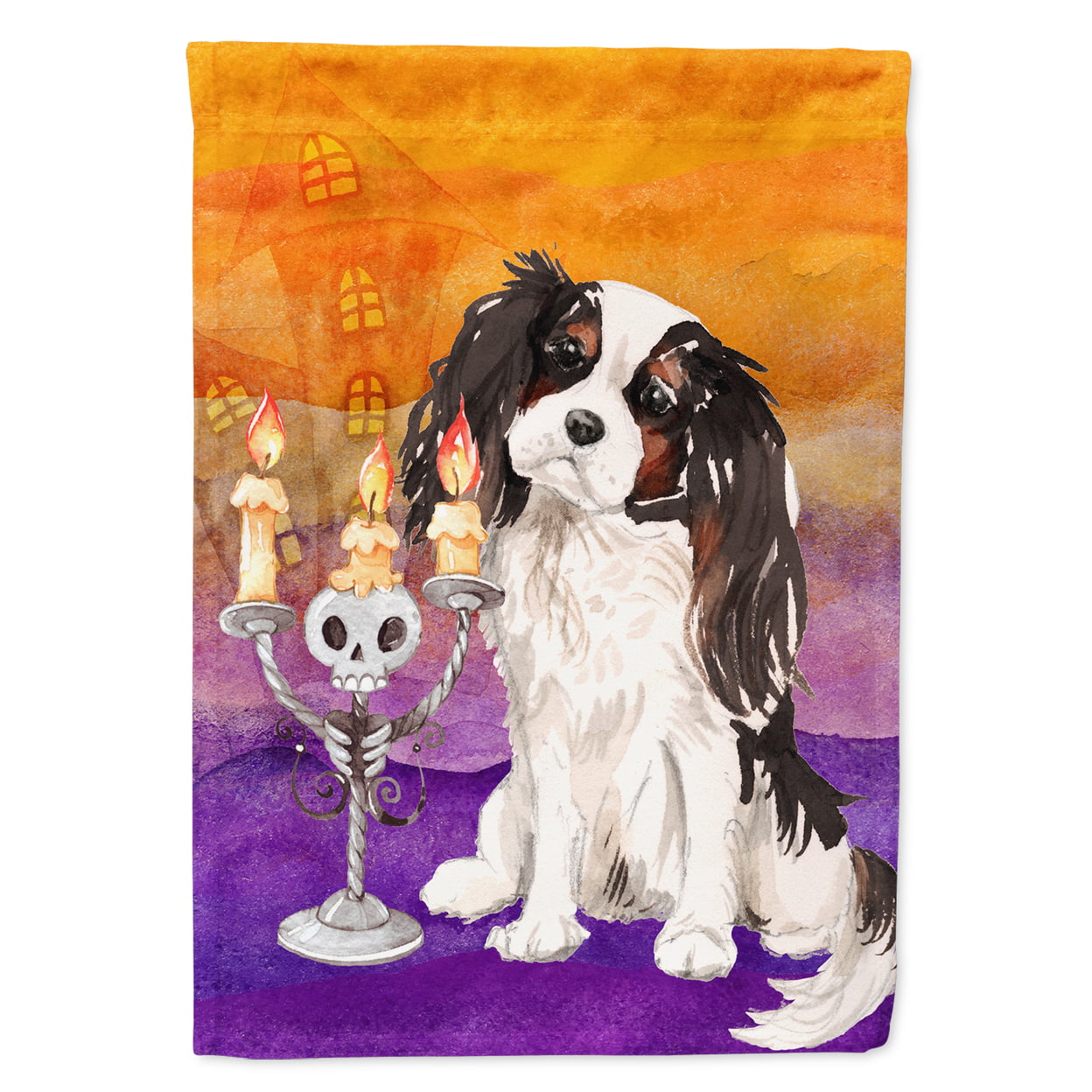 Hallween Tricolor Cavalier Spaniel Flag Canvas House Size