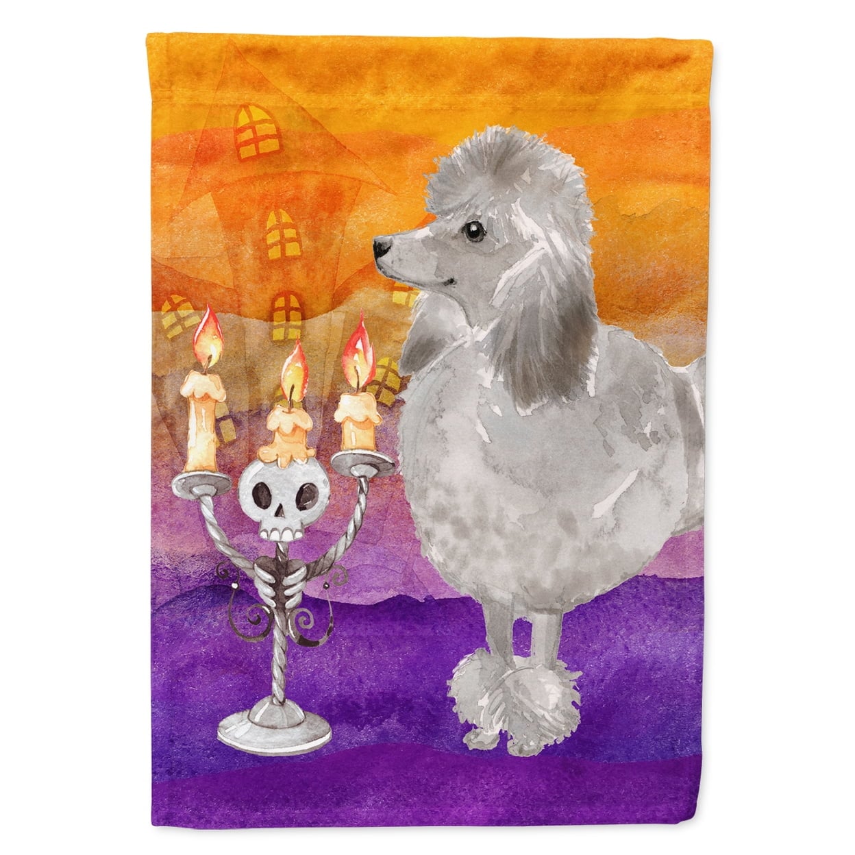 Hallween Silver Poodle Flag Canvas House Size