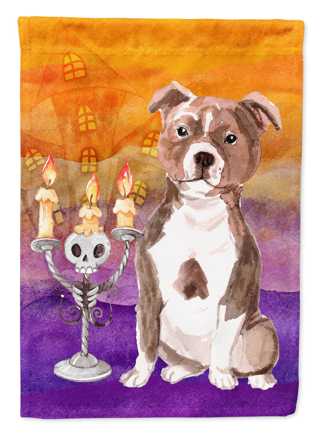 Hallween Red Staffie Bull Flag Canvas House Size