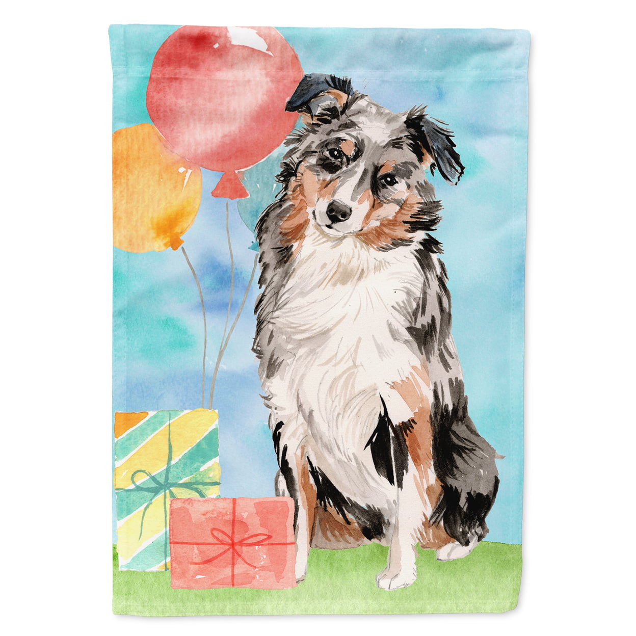 Happy Birthday Australian Shepherd Flag Canvas House Size