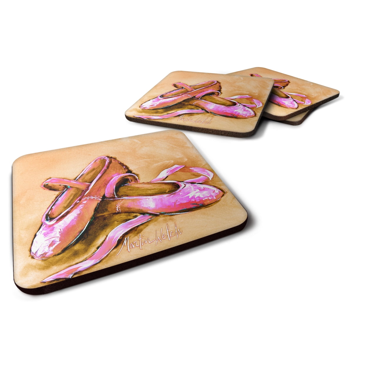 Ballet Shoes Brown & Pink Foam Coasters - Set of 4