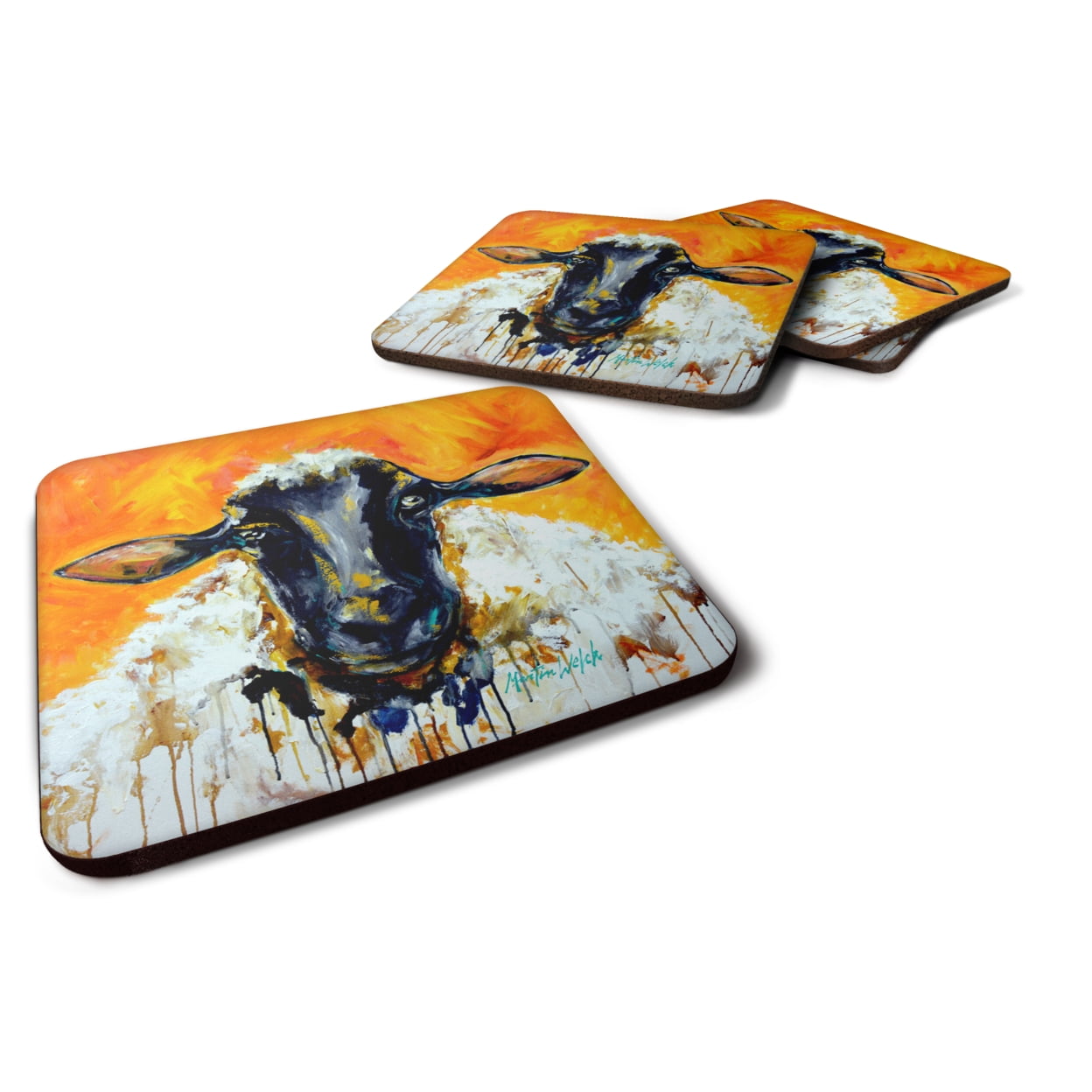 Peach Wool Sheep Foam Coasters - Set of 4