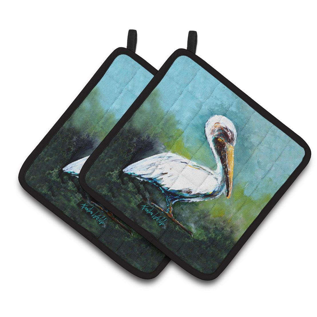 Picture of Carolines Treasures MW1309PTHD Blue Stand White Pelican Pair of Pot Holders