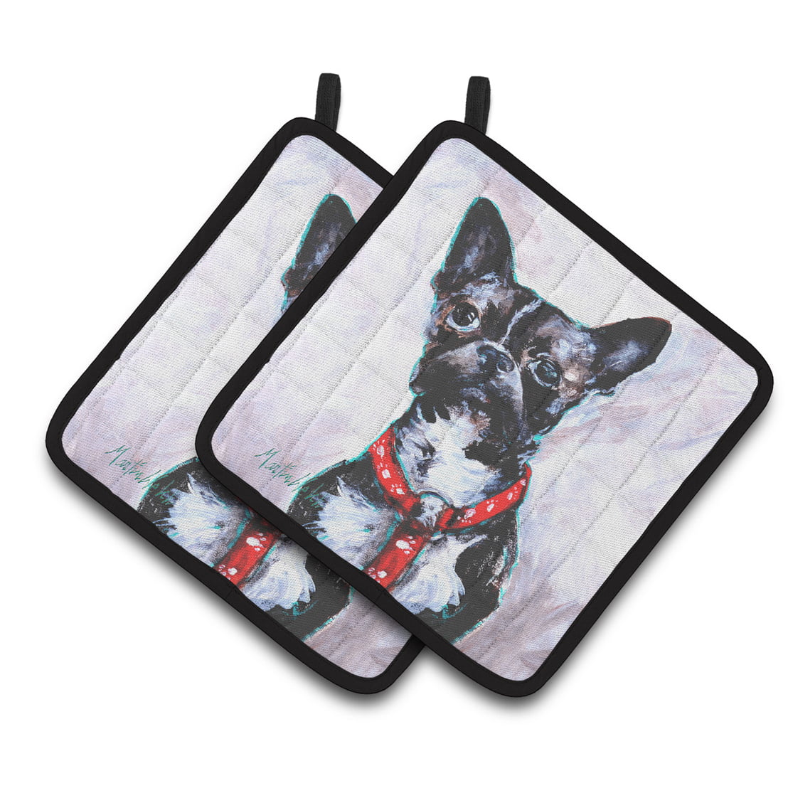 Picture of Carolines Treasures MW1312PTHD Boston Terrier Brindle Ziggy Pair of Pot Holders