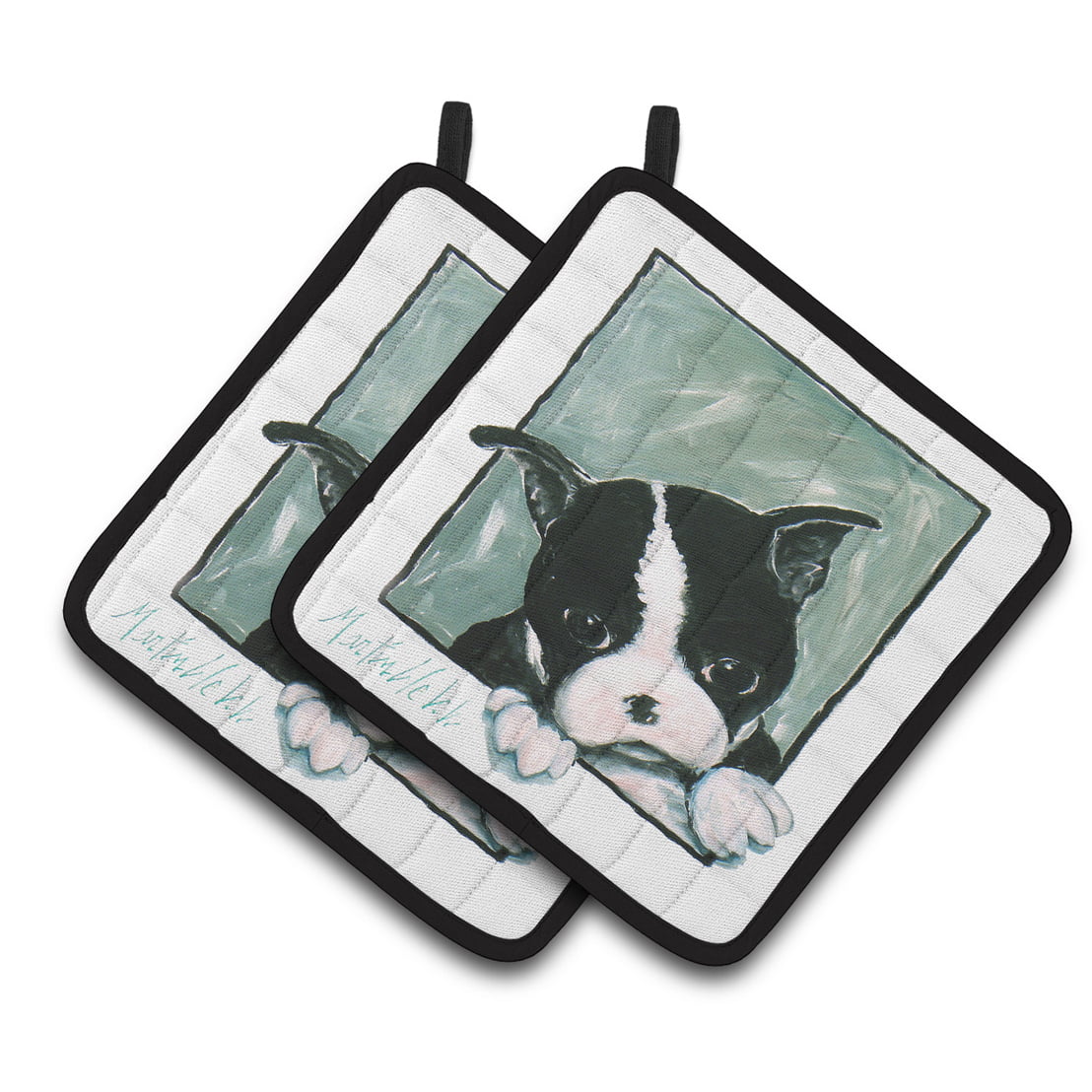 Picture of Carolines Treasures MW1313PTHD Boston Terrier Dont Leave Me Pair of Pot Holders