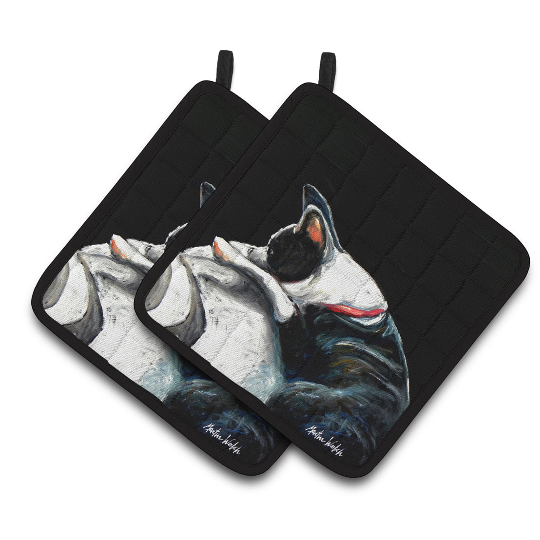 Picture of Carolines Treasures MW1315PTHD Boston Terrier Spot in the Sun Pair of Pot Holders