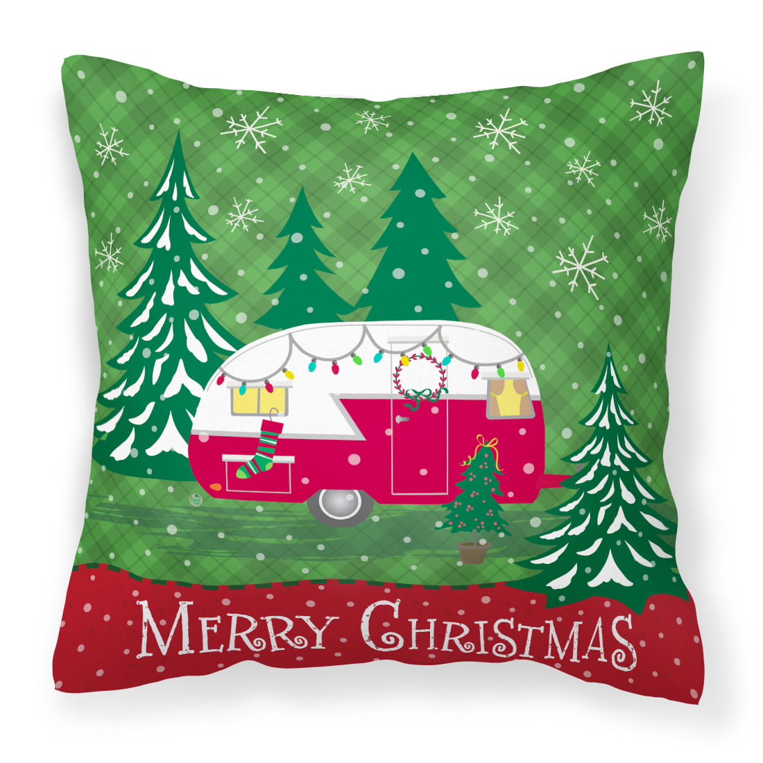 Christmas Vintage Glamping Trailer Fabric Decorative Pillow