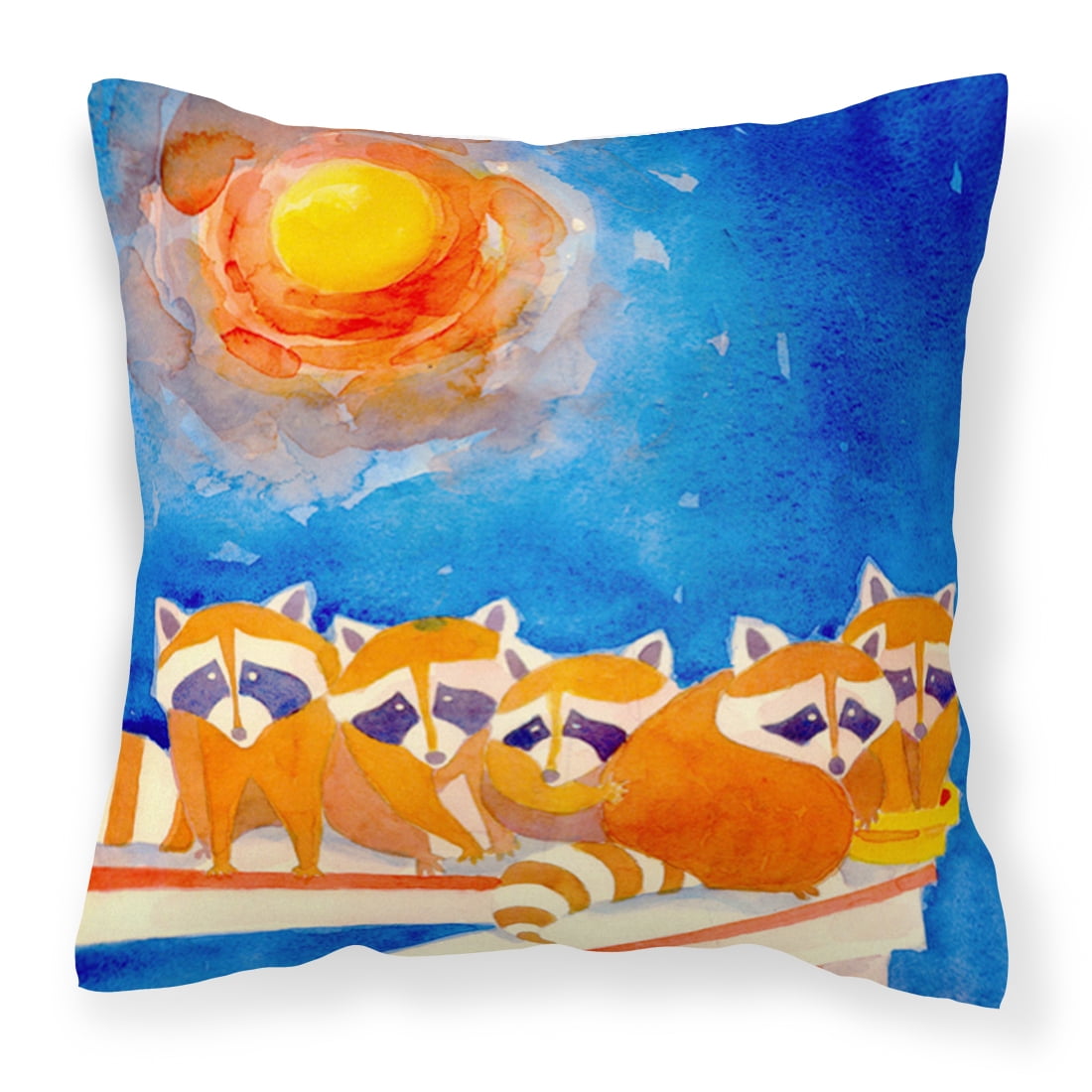 Raccoons on the Railing Fabric Decorative Pillow
