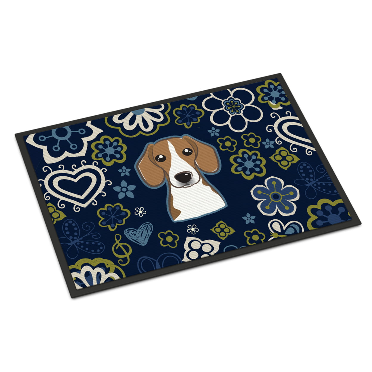 24 x 36 in. Blue Flowers Beagle Indoor or Outdoor Mat