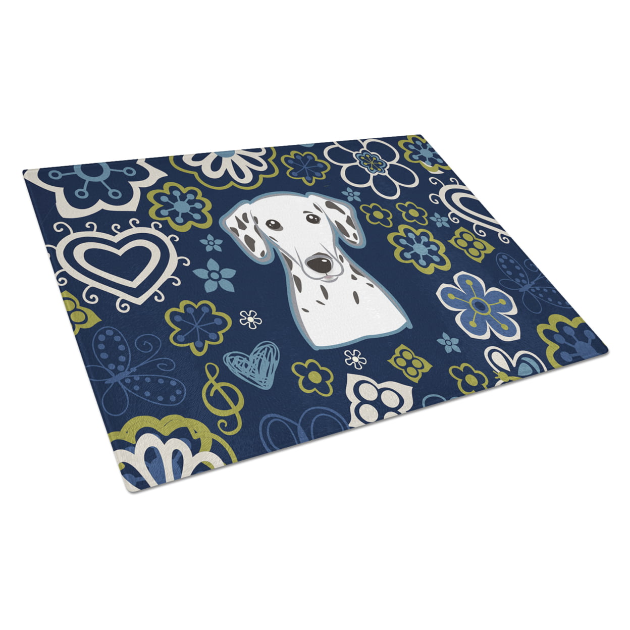 Blue Flowers Dalmatian Glass Cutting Board - Large