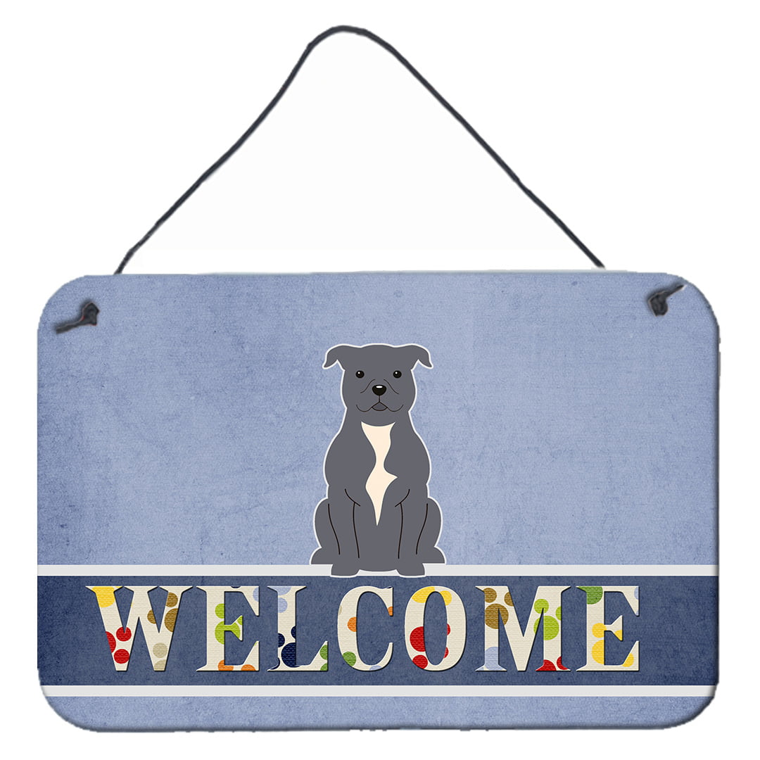 Staffordshire Bull Terrier Blue Welcome Wall or Door Hanging Prints