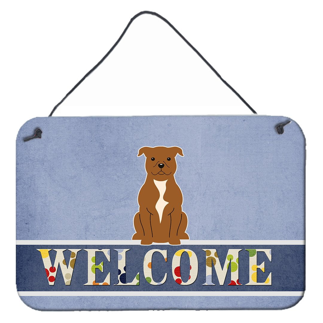 Staffordshire Bull Terrier Brown Welcome Wall or Door Hanging Prints