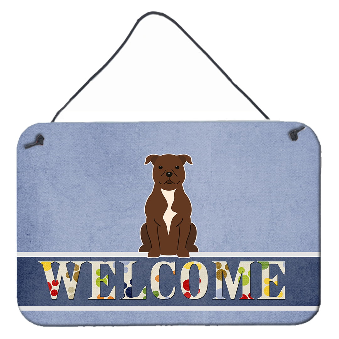 Staffordshire Bull Terrier Chocolate Welcome Wall or Door Hanging Prints