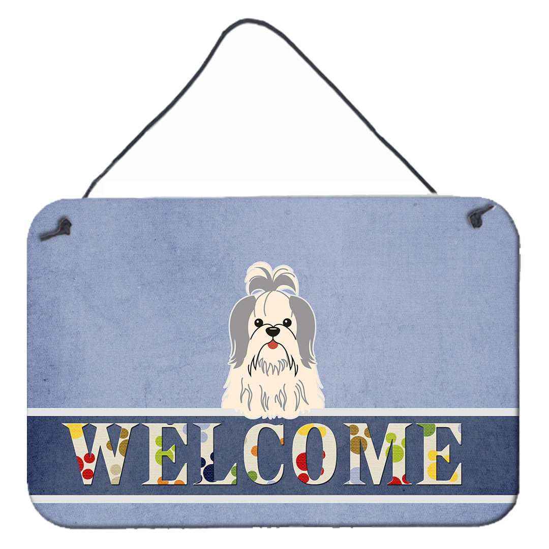 Shih Tzu Silver White Welcome Wall or Door Hanging Prints