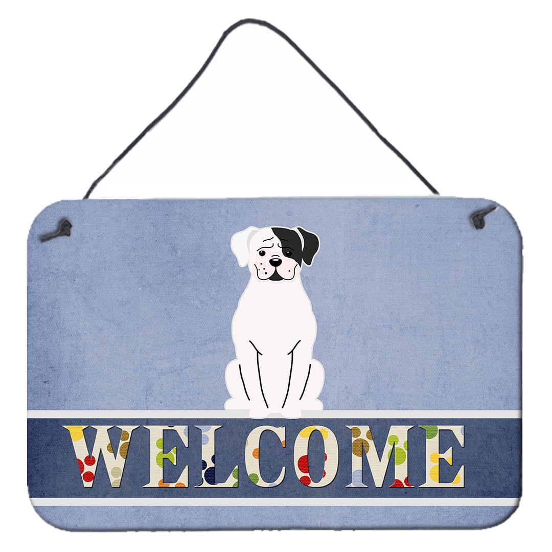 White Boxer Cooper Welcome Wall or Door Hanging Prints