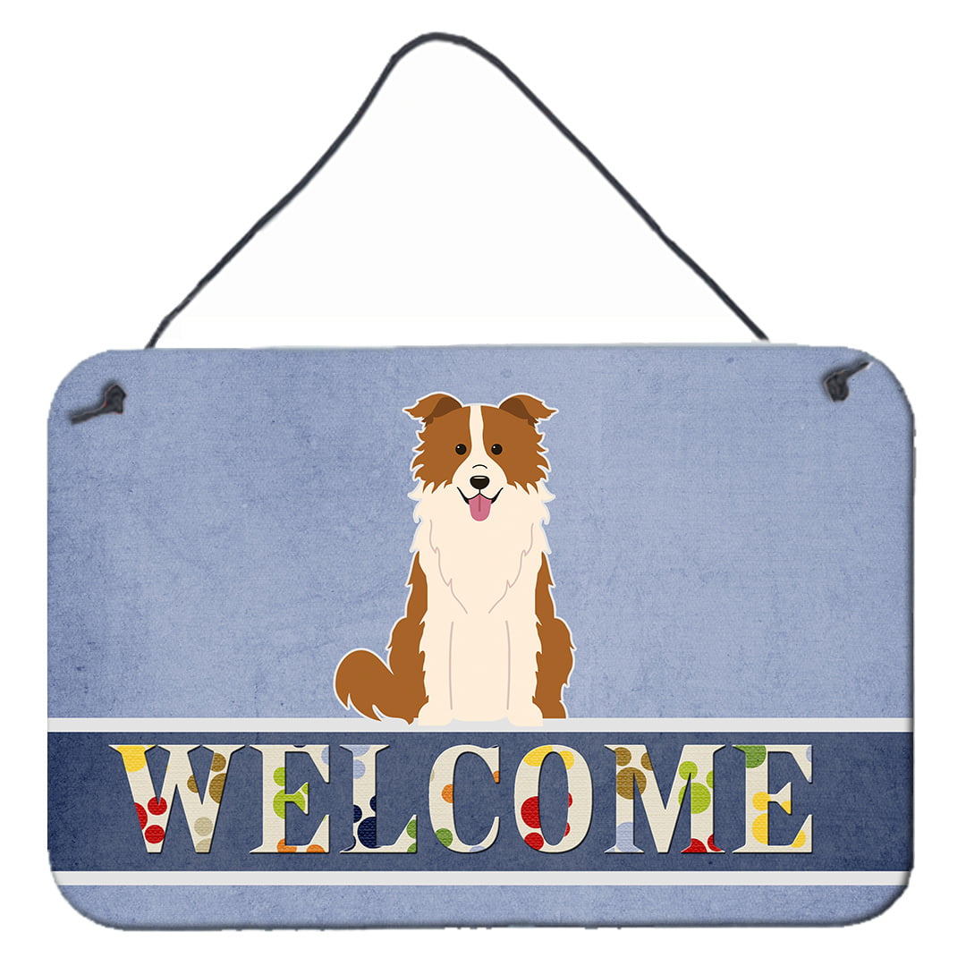 Border Collie Red White Welcome Wall or Door Hanging Prints