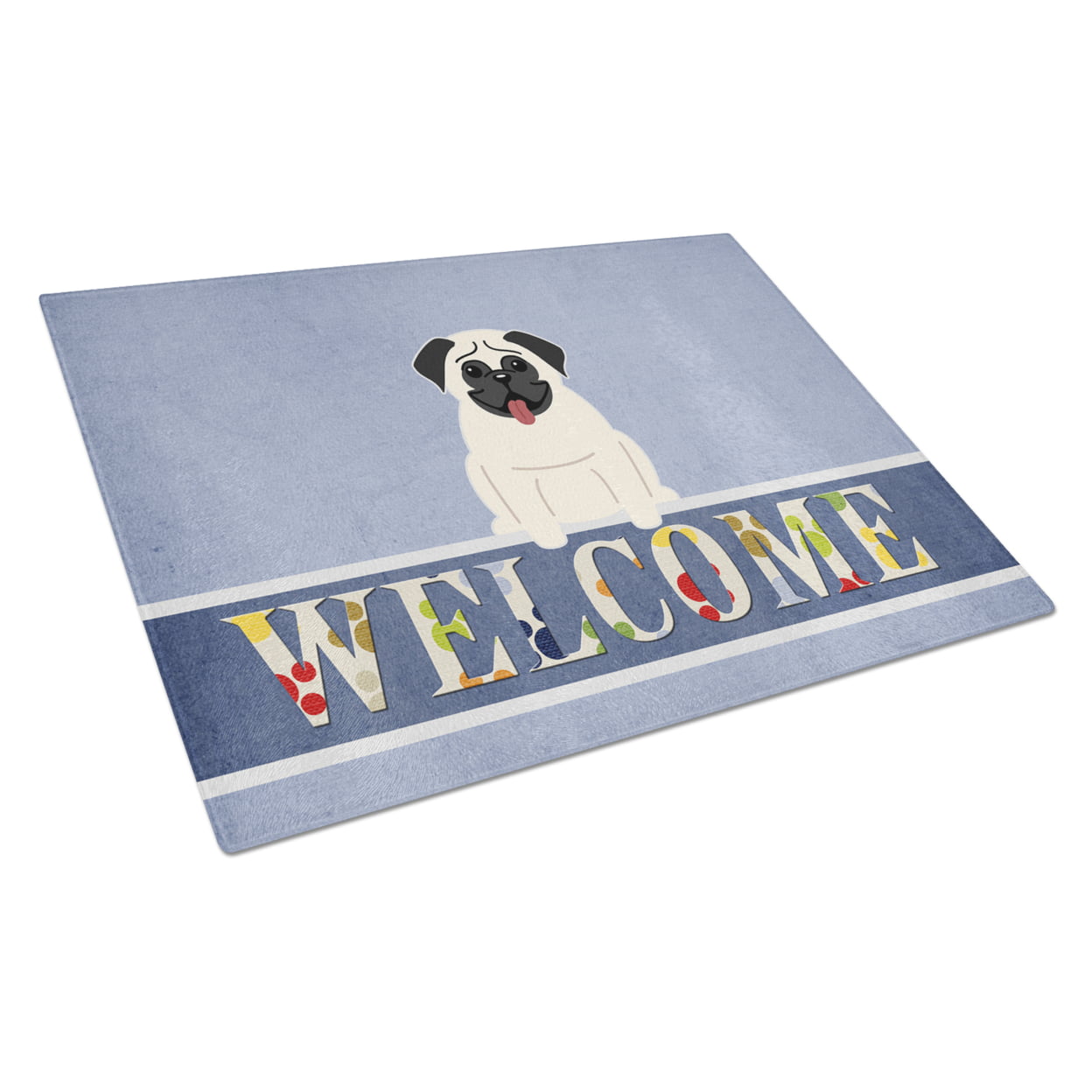 Pug Cream Welcome Glass Cutting Board - Large