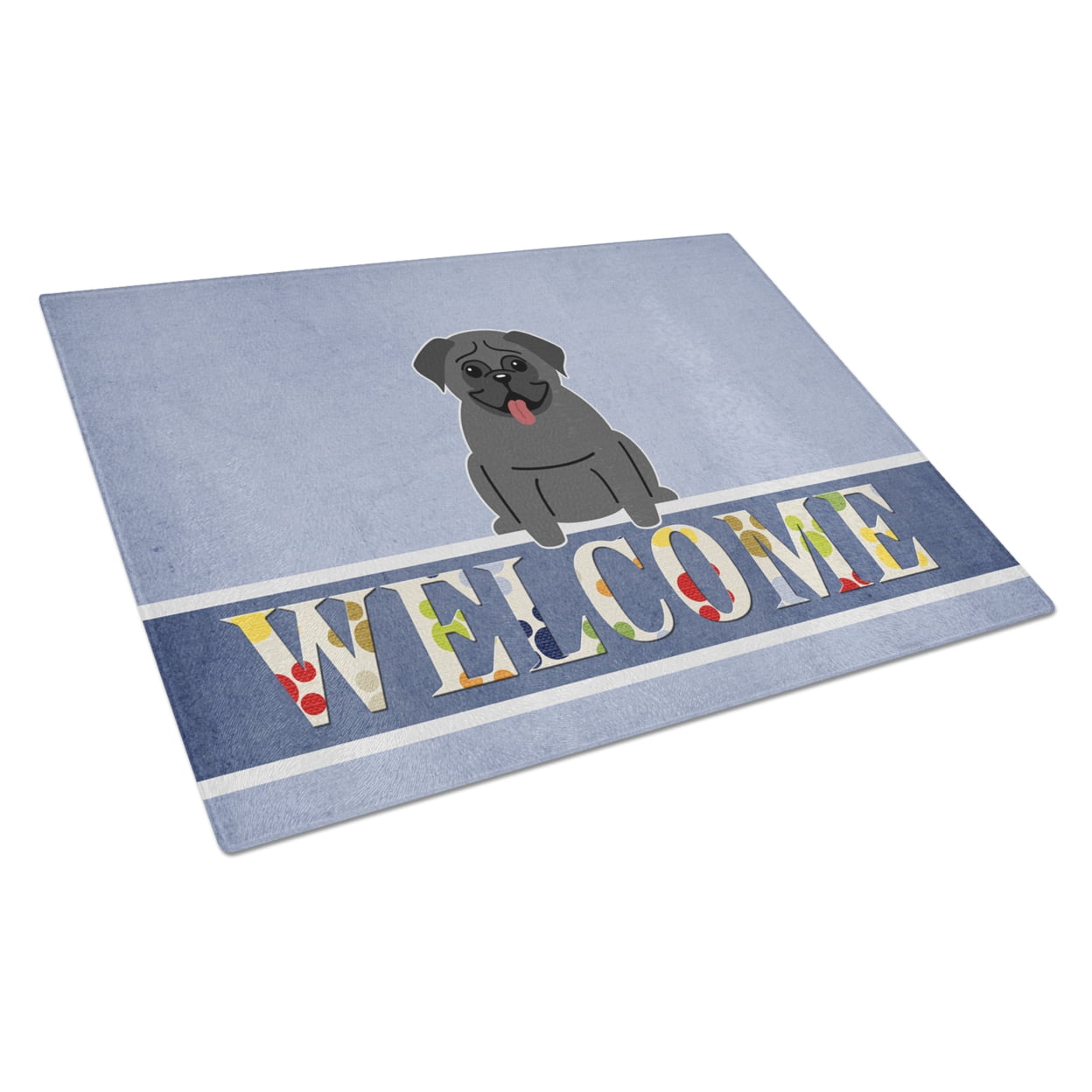Pug Black Welcome Glass Cutting Board - Large