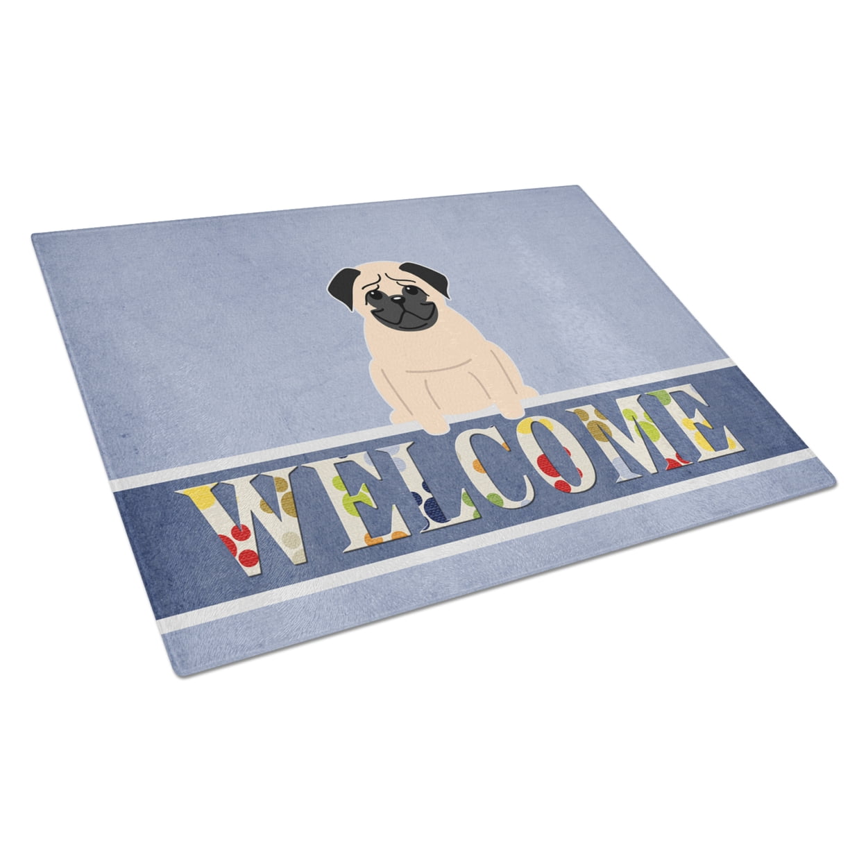 Pug Fawn Welcome Glass Cutting Board - Large