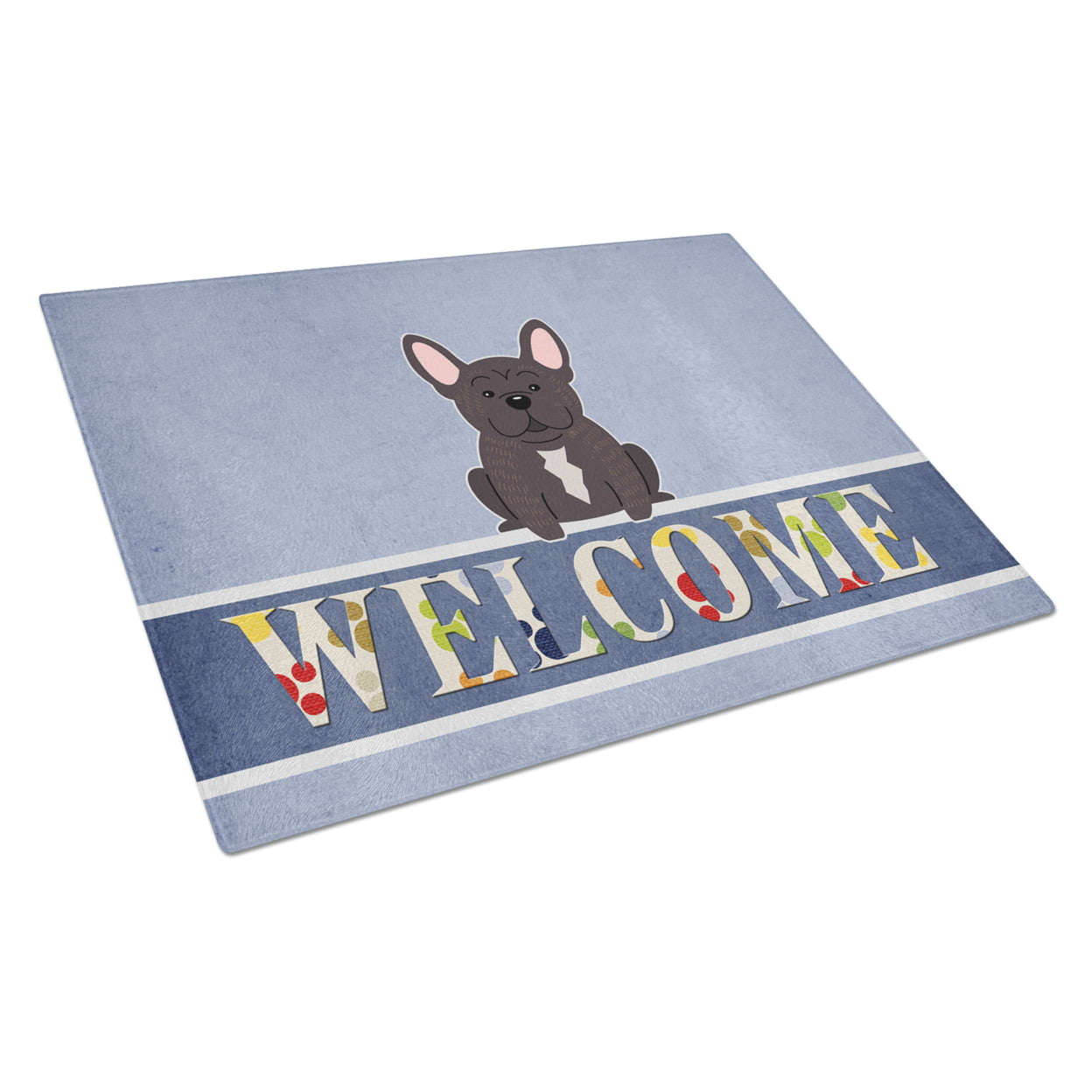 French Bulldog Brindle Welcome Glass Cutting Board - Large