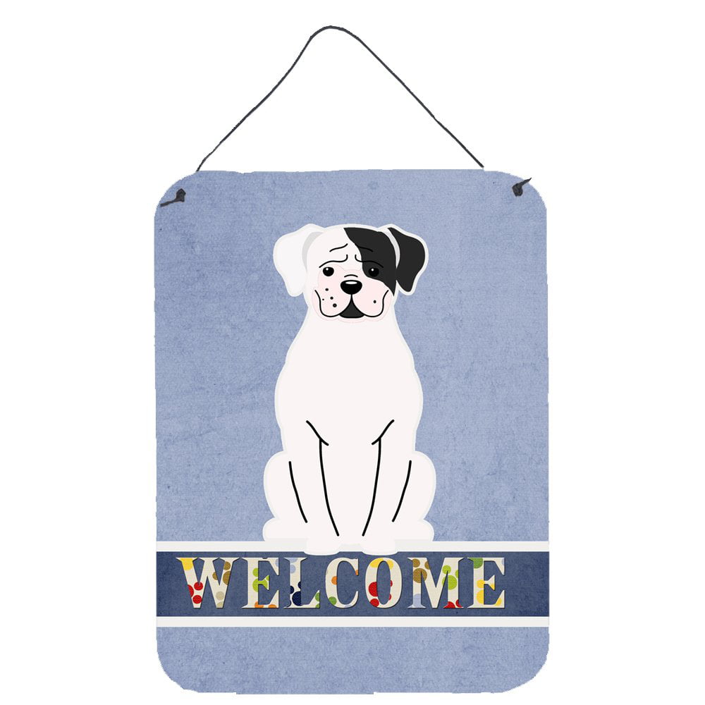 White Boxer Cooper Welcome Wall or Door Hanging Prints