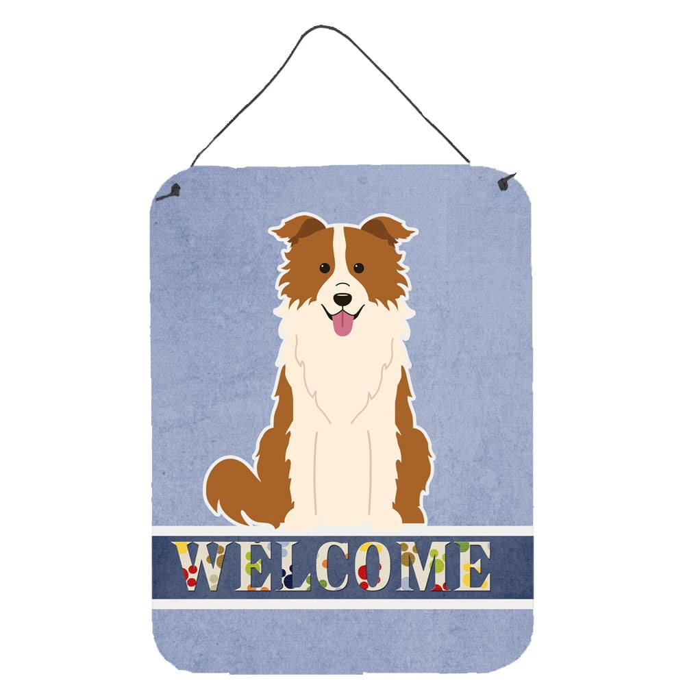 Border Collie Red White Welcome Wall or Door Hanging Prints