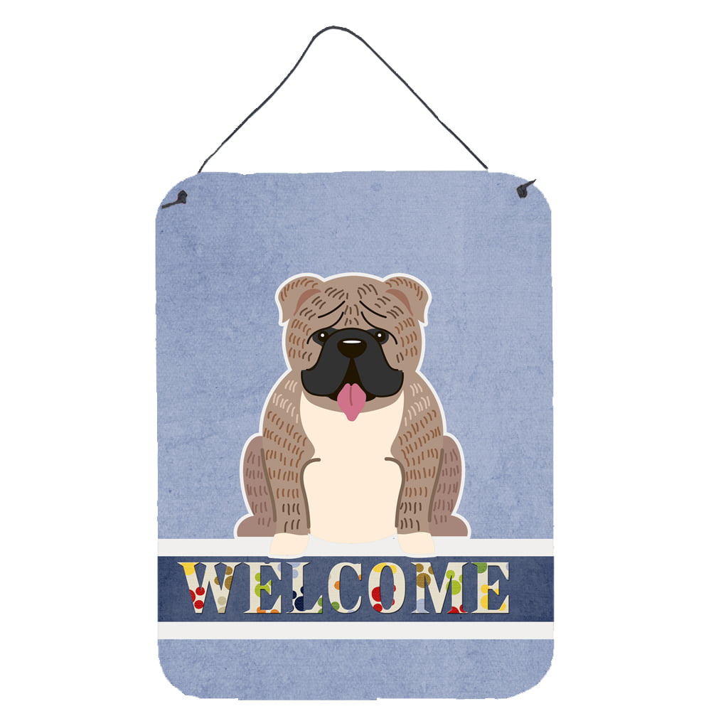 English Bulldog Grey Brindle Welcome Wall or Door Hanging Prints