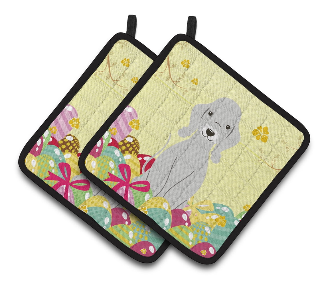 BB6090PTHD Easter Eggs Bedlington Terrier Blue Pair of Pot Holders