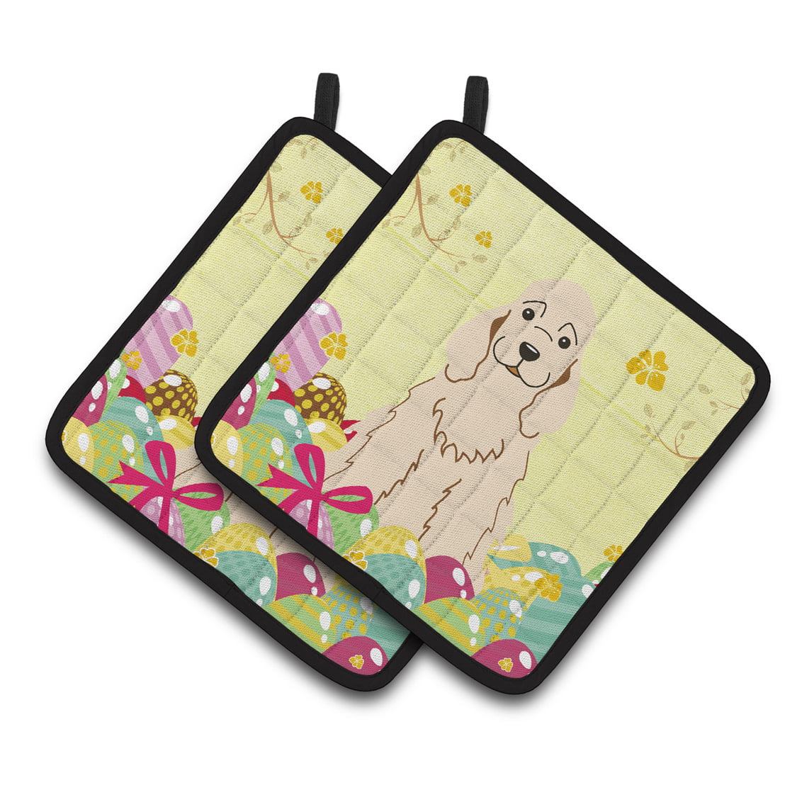 Easter Eggs Cocker Spaniel Buff Pair of Pot Holders