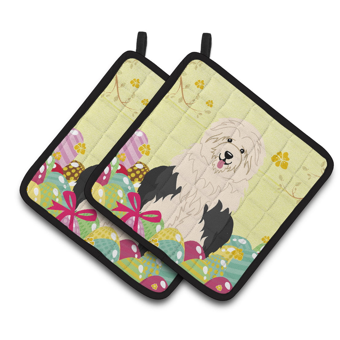 BB6096PTHD Easter Eggs Old English Sheepdog Pair of Pot Holders