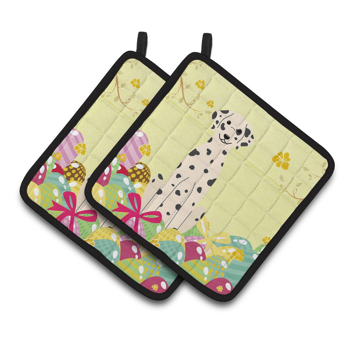 Easter Eggs Dalmatian Pair of Pot Holders