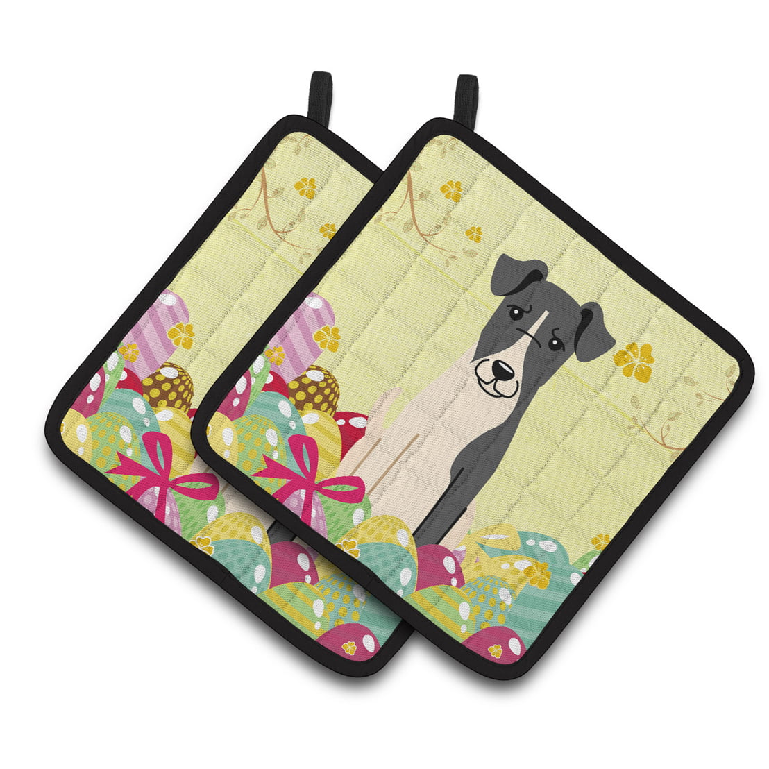 Easter Eggs Smooth Fox Terrier Pair of Pot Holders