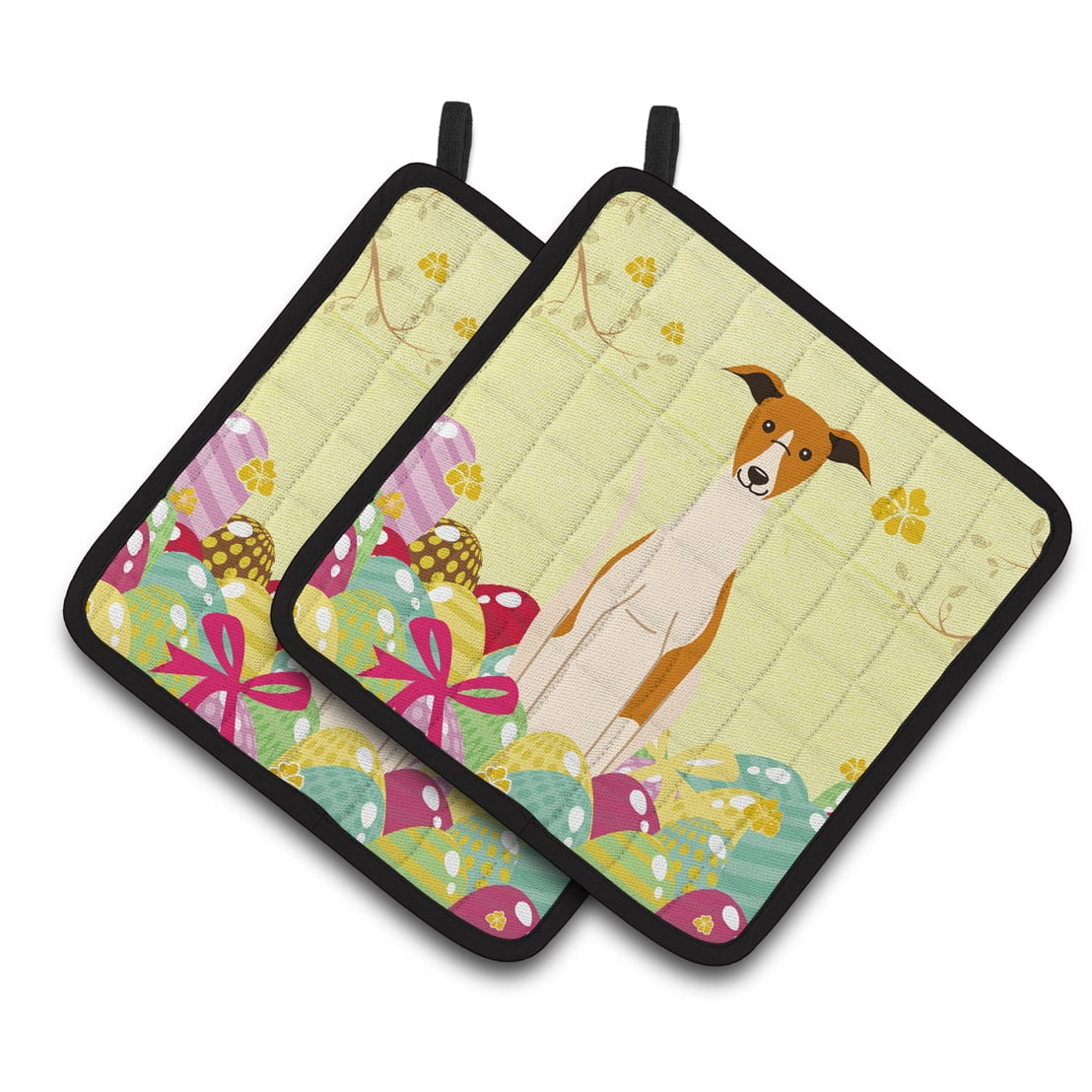 Easter Eggs Whippet Pair of Pot Holders