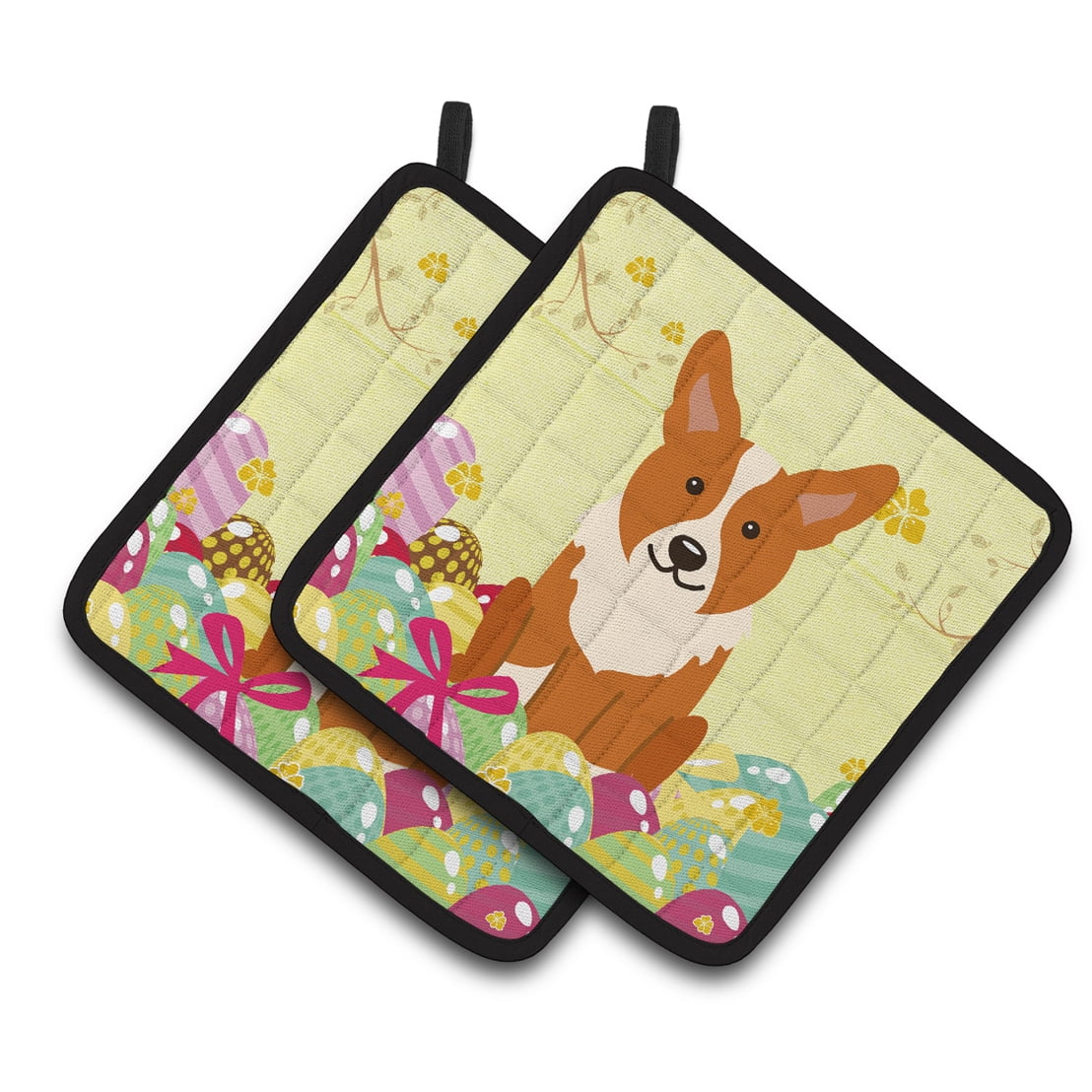BB6100PTHD Easter Eggs Corgi Pair of Pot Holders