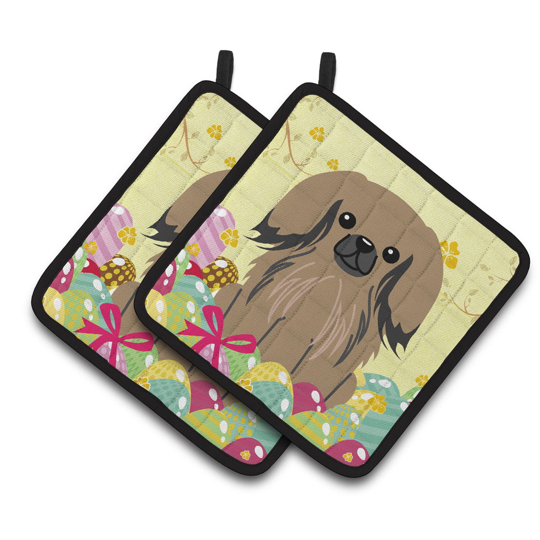 BB6102PTHD Easter Eggs Pekingnese Tan Pair of Pot Holders