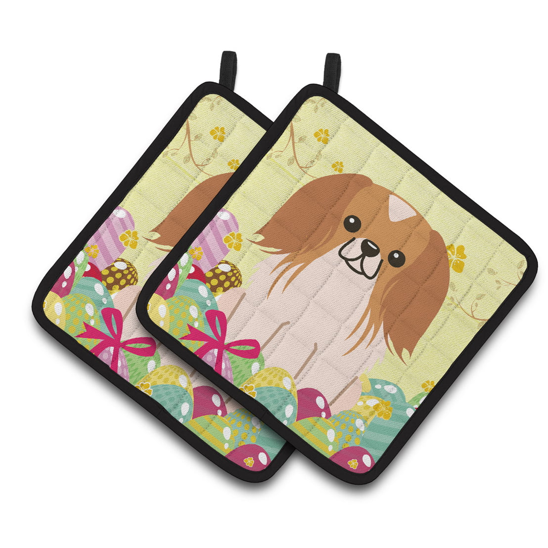 BB6103PTHD Easter Eggs Pekingnese Red White Pair of Pot Holders