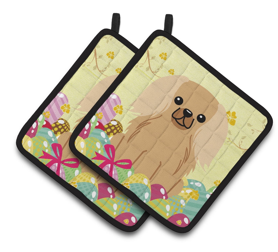 BB6104PTHD Easter Eggs Pekingnese Fawn Sable Pair of Pot Holders