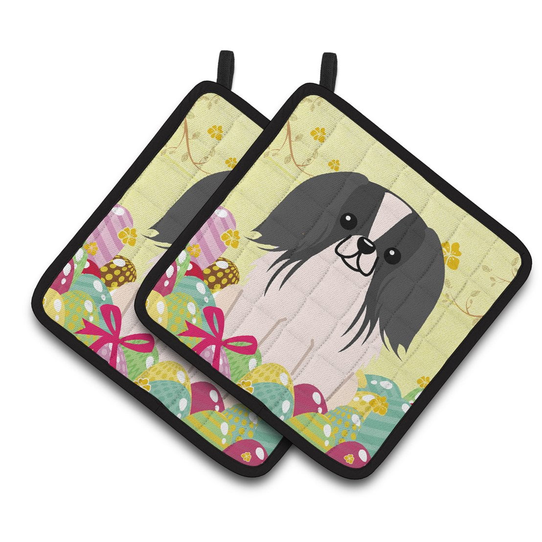 BB6105PTHD Easter Eggs Pekingnese Black & White Pair of Pot Holders