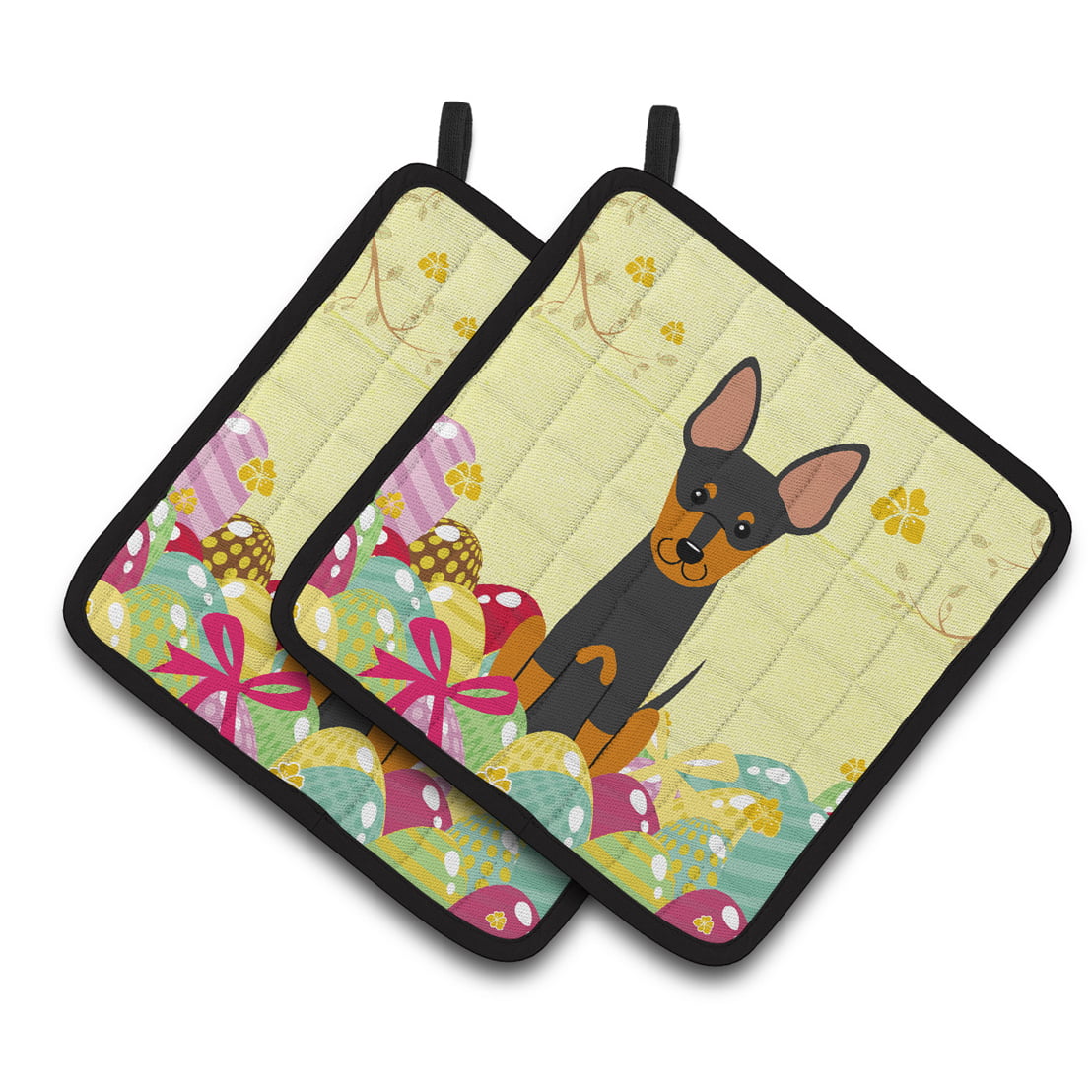BB6109PTHD Easter Eggs English Toy Terrier Pair of Pot Holders
