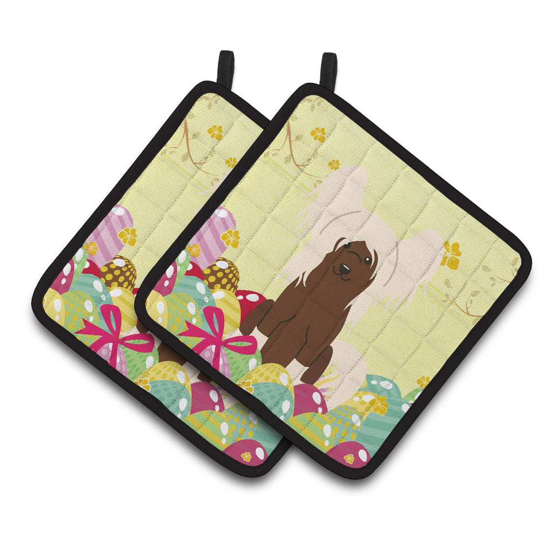 BB6113PTHD Easter Eggs Chinese Crested Cream Pair of Pot Holders