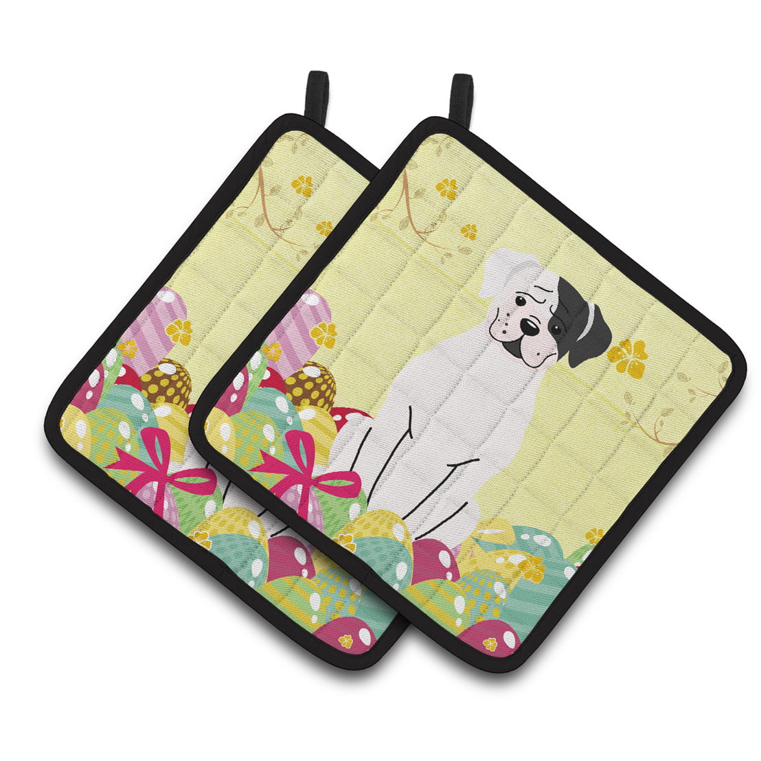 Easter Eggs White Boxer Cooper Pair of Pot Holders