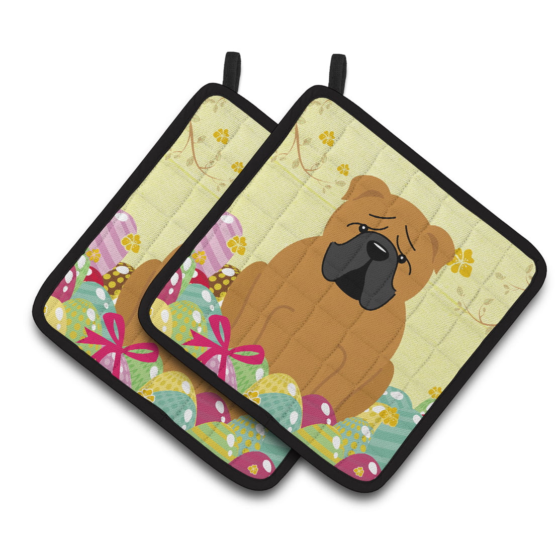 BB6122PTHD Easter Eggs English Bulldog Red Pair of Pot Holders
