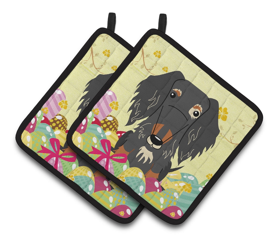 BB6128PTHD Easter Eggs Wire Haired Dachshund Dapple Pair of Pot Holders