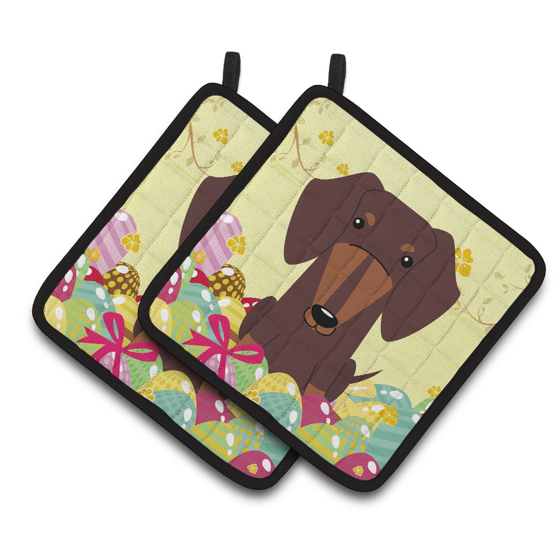 Easter Eggs Dachshund Chocolate Pair of Pot Holders