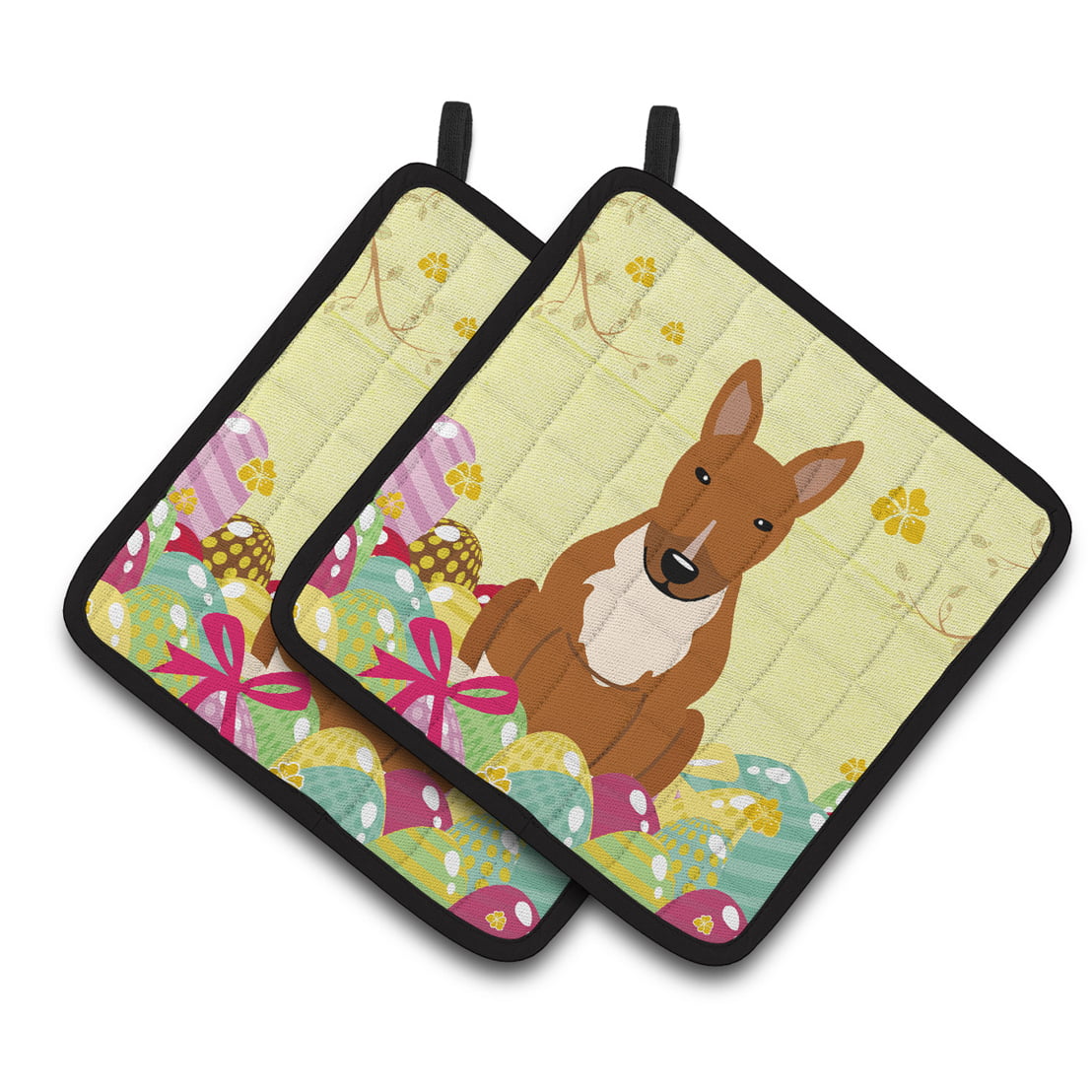 BB6134PTHD Easter Eggs Bull Terrier Red Pair of Pot Holders