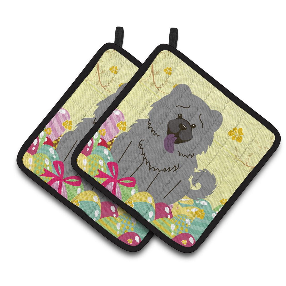 BB6139PTHD Easter Eggs Chow Chow Blue Pair of Pot Holders