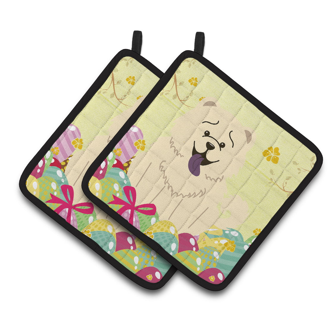 BB6140PTHD Easter Eggs Chow Chow White Pair of Pot Holders