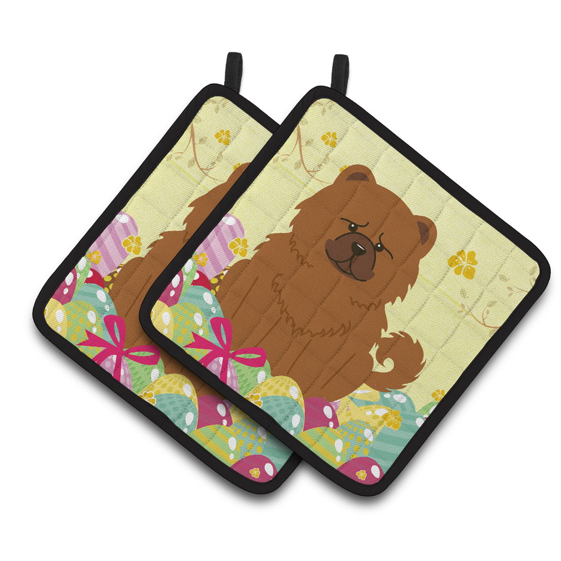 BB6142PTHD Easter Eggs Chow Chow Red Pair of Pot Holders